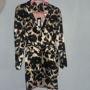 Black Floral Belted Long Sleeve Dress